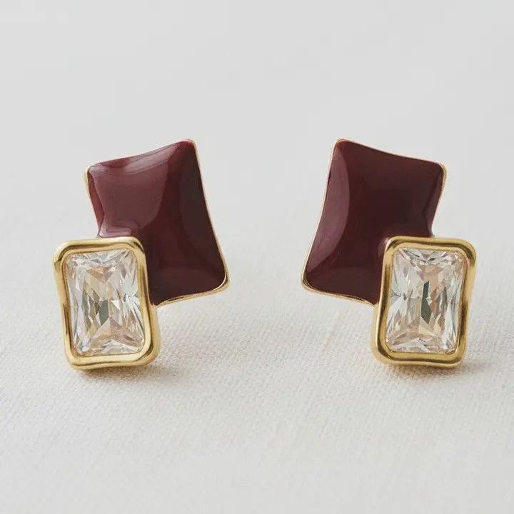 Geometric Garnet Drop Earrings