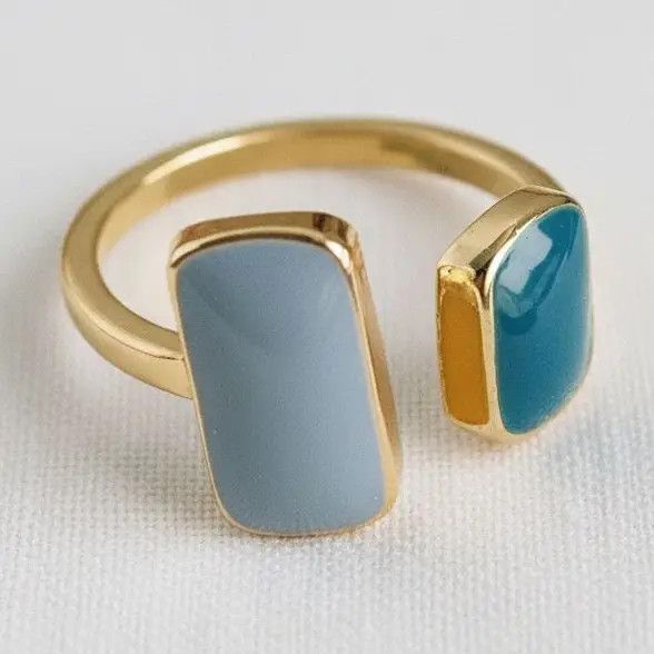 Retro Geometric Adjustable Ring in Misty Blue