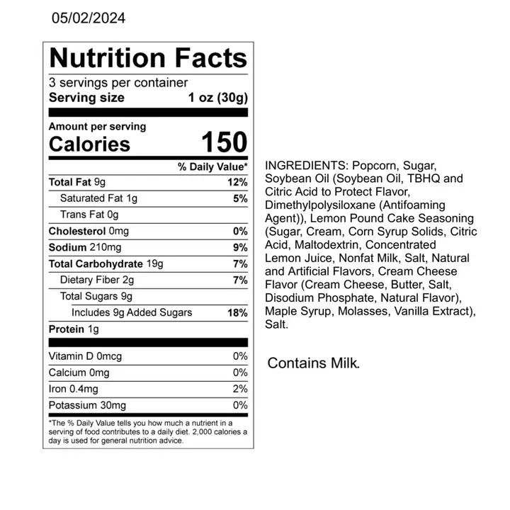 Lemon Pound Cake Popcorn, 3.0 oz