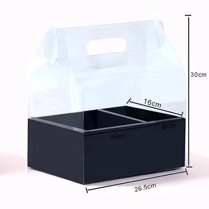 Transparent Flower Gift Box with Handle, Black