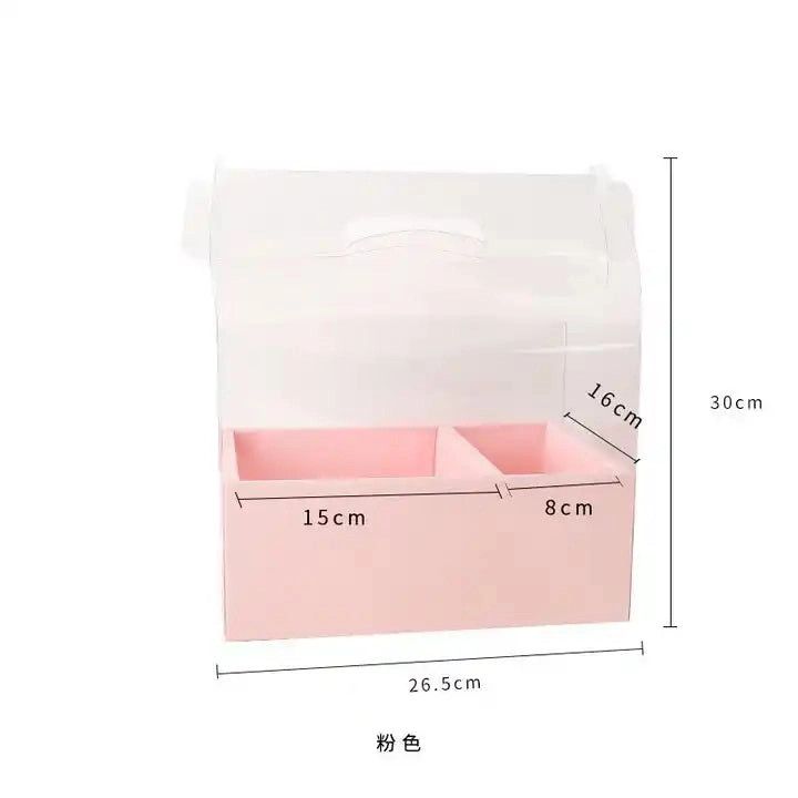 Transparent Flower Gift Box with Handle, Pink