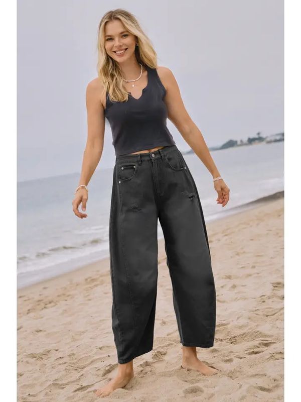 Acid Washed Colored Barrel Denim Pants