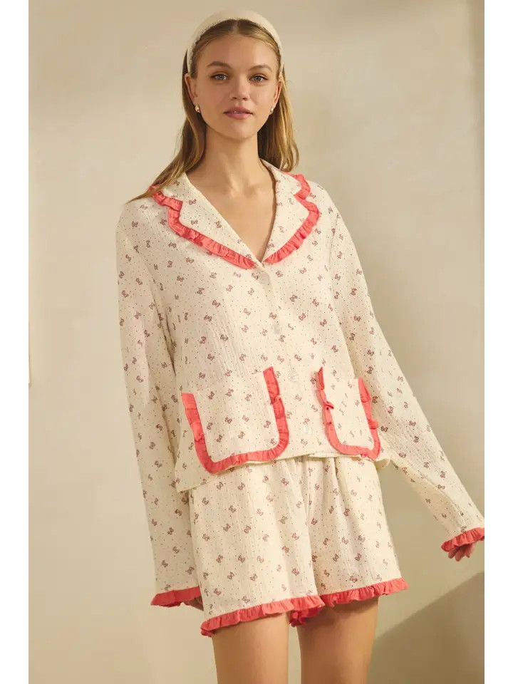 Ruffled Printed Pajama Set