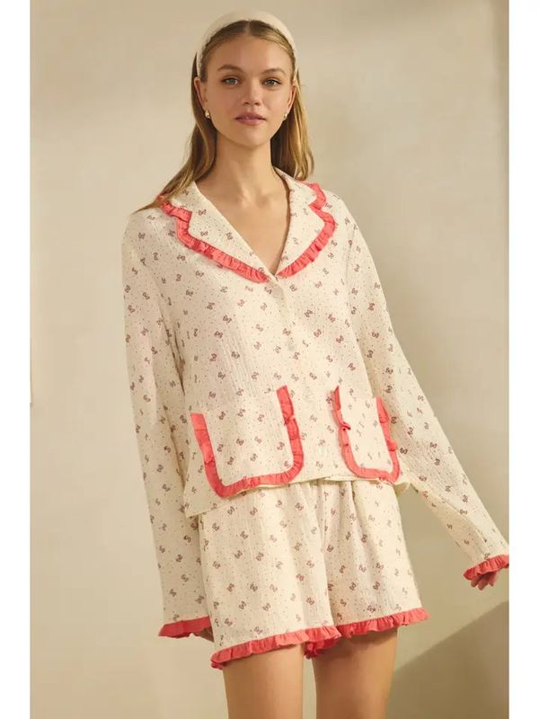 Ruffled Printed Pajama Set