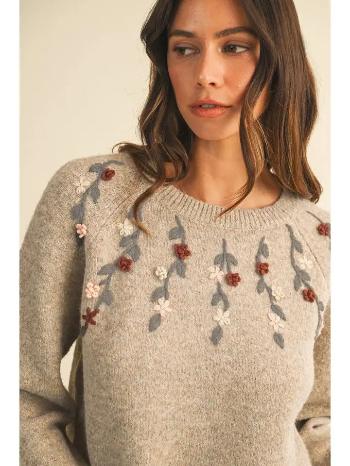 Textured Flower Embroidery Sweater