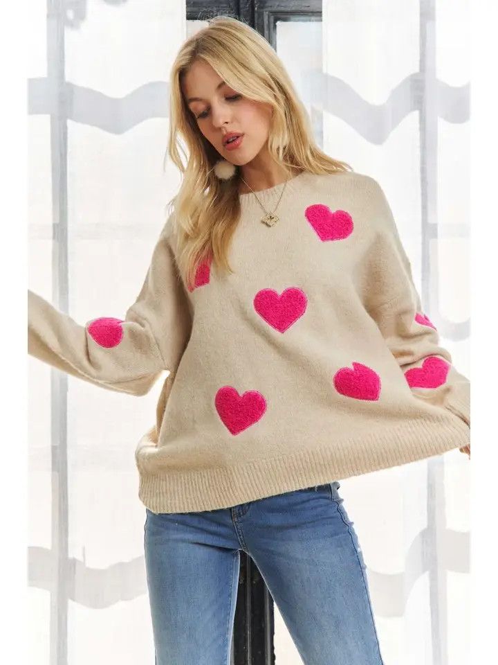 Long Sleeves Puff Heart Sweater Top