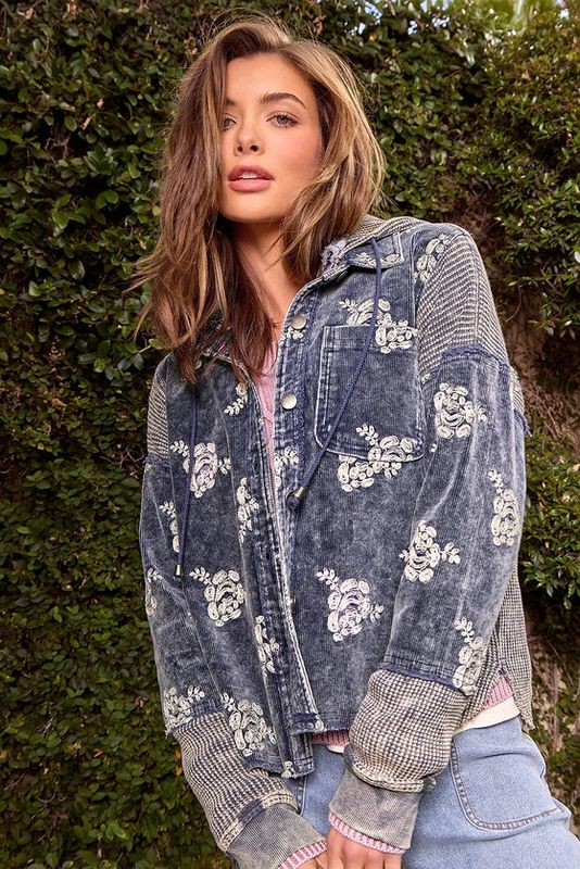 Flower Embroidery Hoodie Jacket