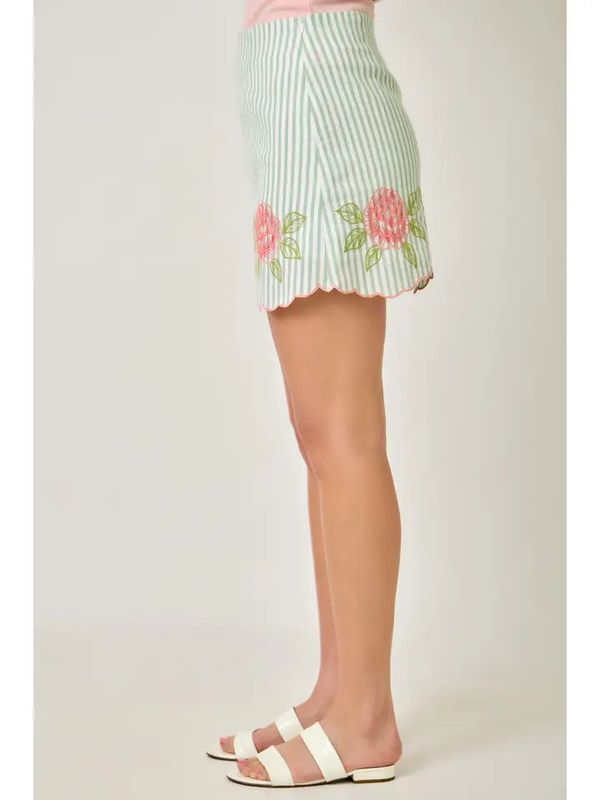 Pinstripe Embroidered Scallop Skirt