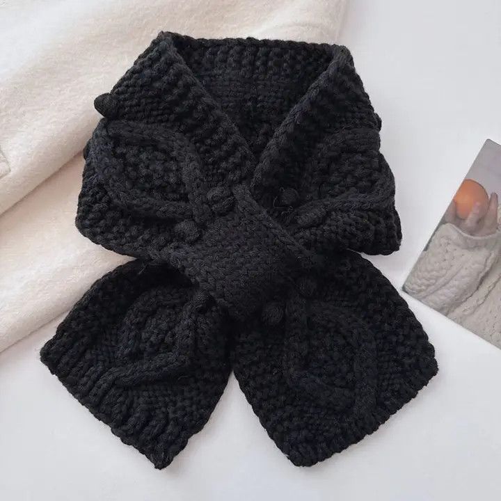 Warm Knit Bow Scarf, Color: Black