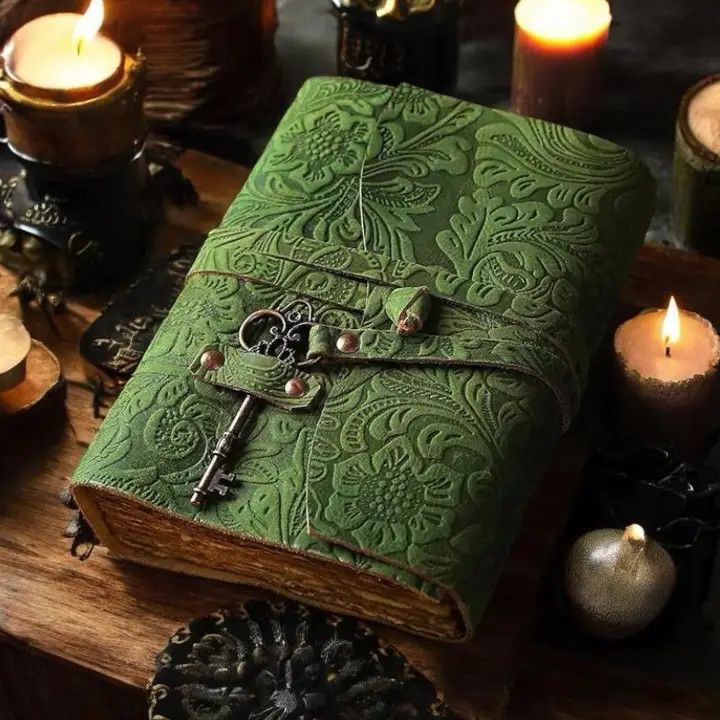 Green Floral Handmade Leather Bound Journal
