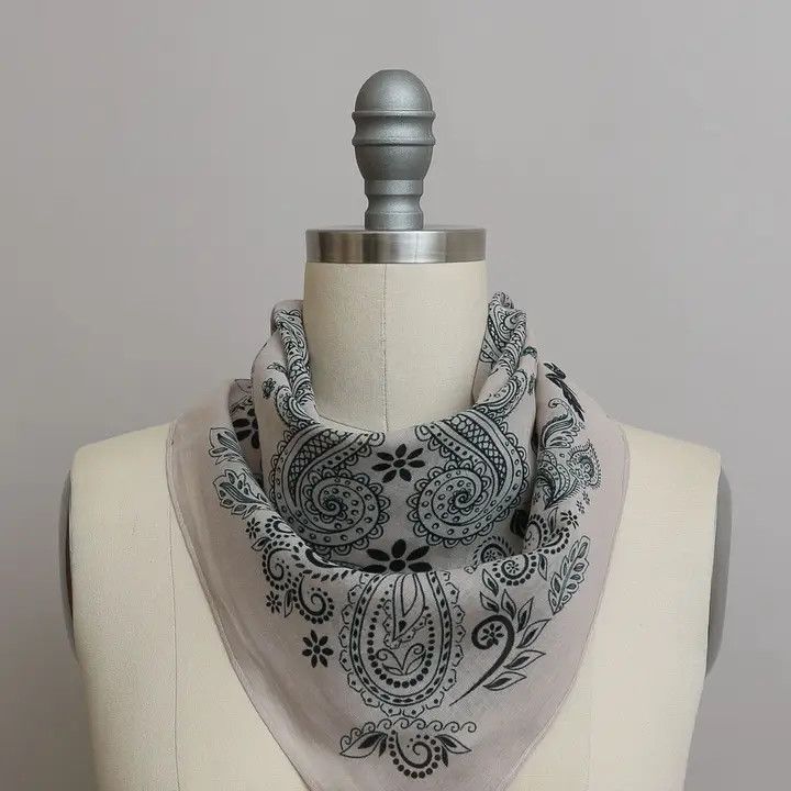 Vintage Pattern Bandana - Boho Chic Square Scarf, Color: Beige