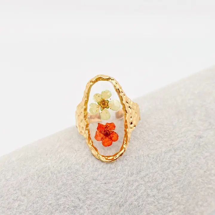 18K Gold Plated Stainless Steel Floral Ring - Fgs/Pdf, 2 Colors of Flowers