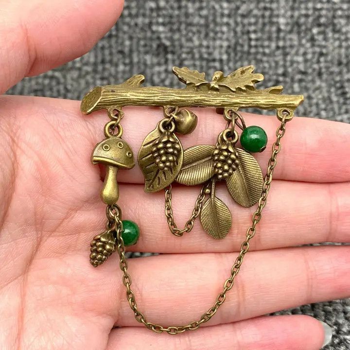 Forest Style Mushroom Pinecone Leaf Charm Brooch