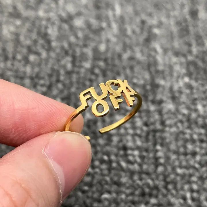 Gold Plated Stainless Steel 'F Off' Adjustable Ring, Golden