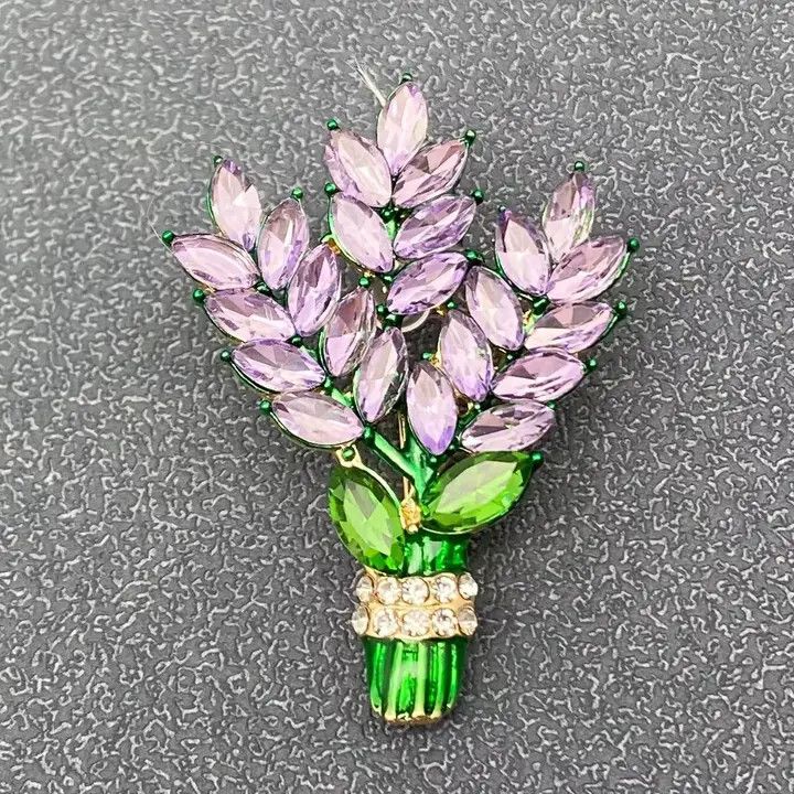 Glass &amp; Rhinestone Lavender Brooch