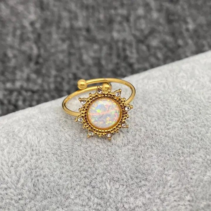 Lucky Opal 18K Gold Plated Ss Adjustable Ring