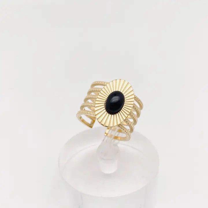 Natural Stone Stainless Steel Adjustable Vintage Ring