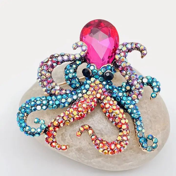 Octopus Colorful Rhinestone Brooch