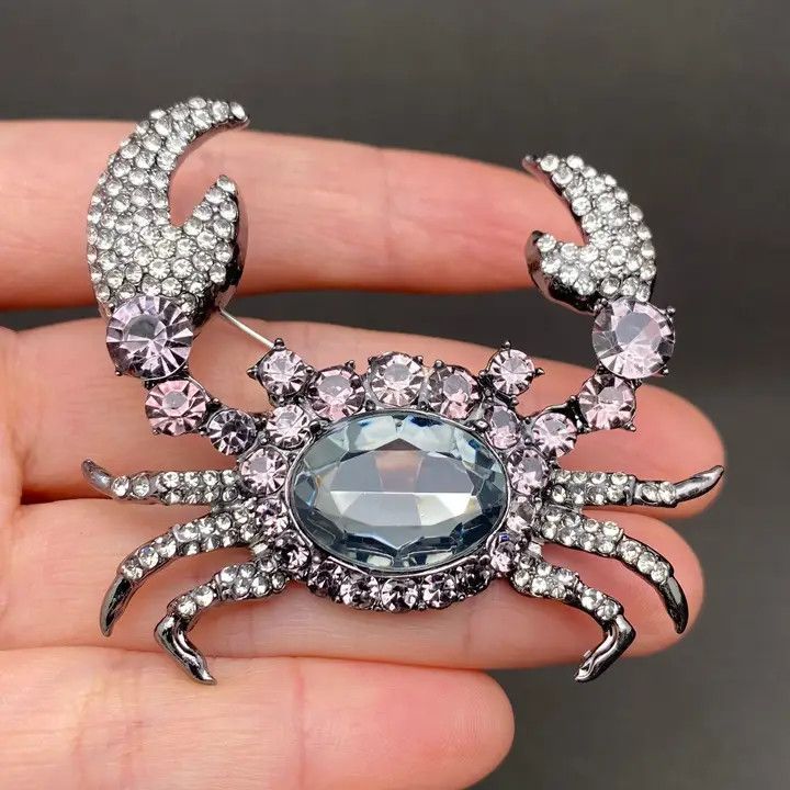 Rhinestone Encrusted Crab Brooch