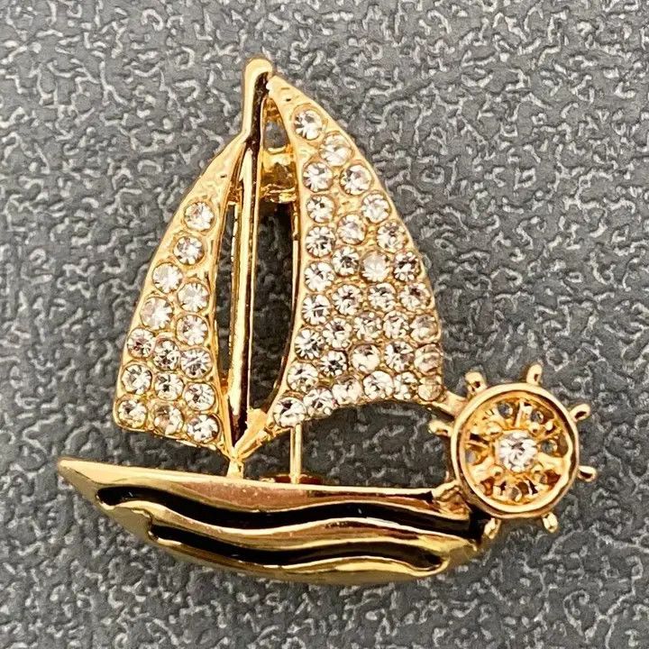 Rhinestone Sailboat Brooch