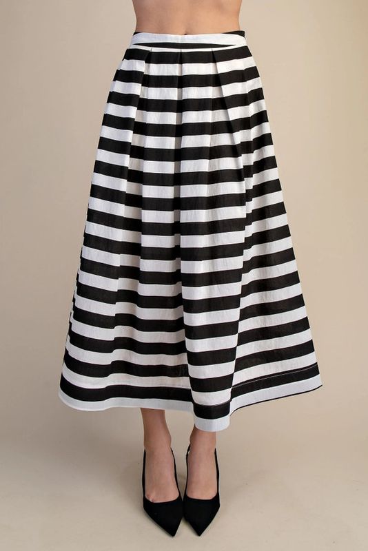 Full Stripe Pleated Midi Skirt