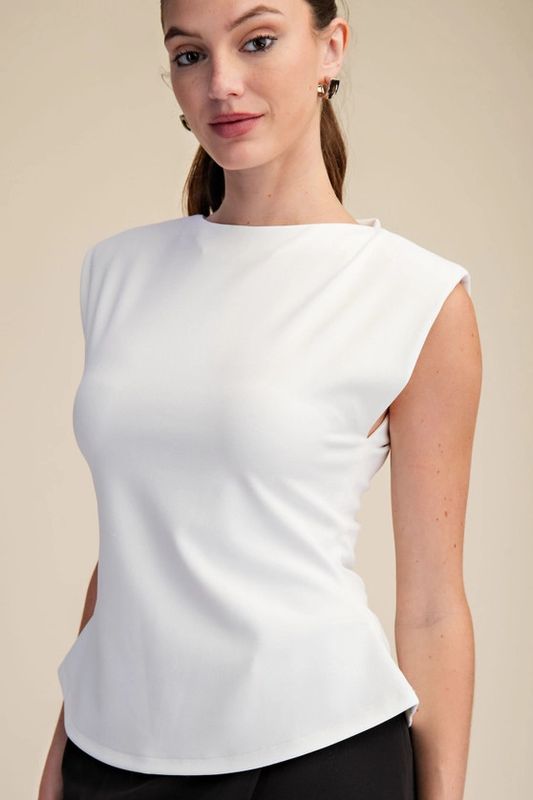 Sleeveless Peplum Shoulder Pad Basic Top
