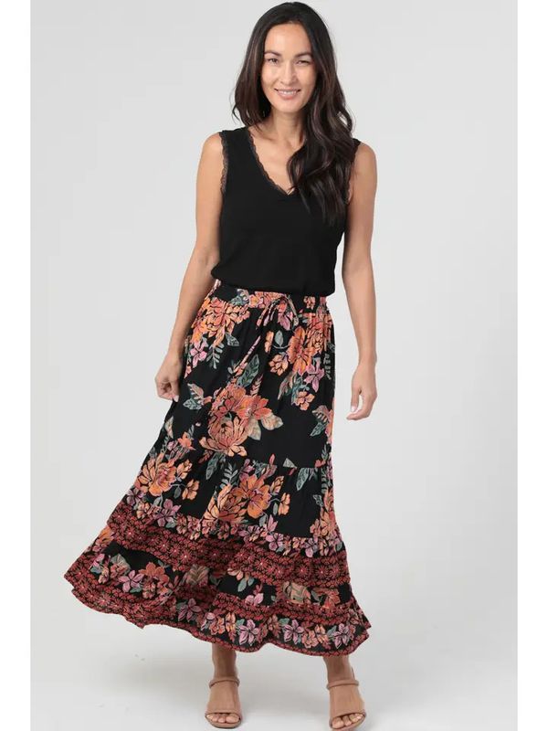 Printed Smocked Waist Maxi Skirt