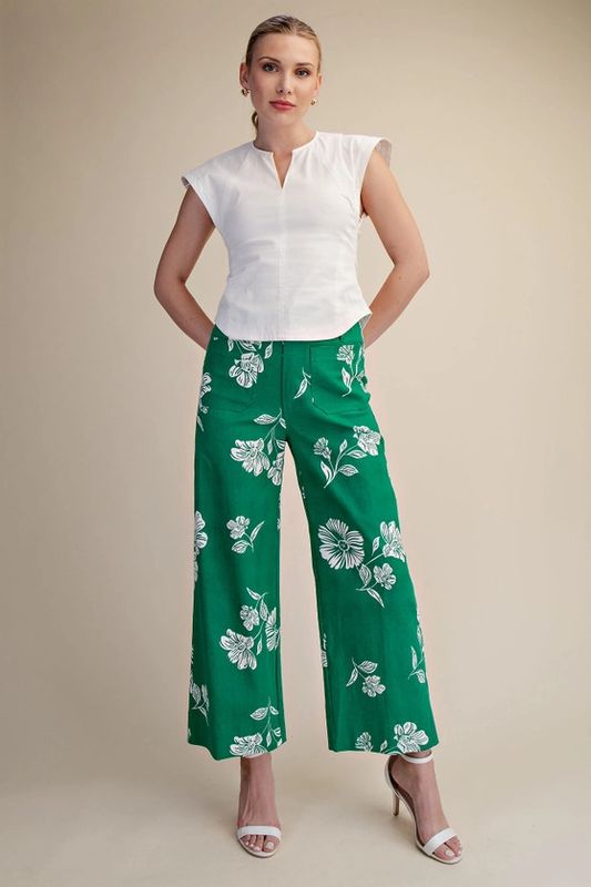 Colette Cropped Wide-Leg Flower Pants