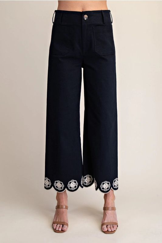 Colette Scallop-Hem Wide-Leg Pants