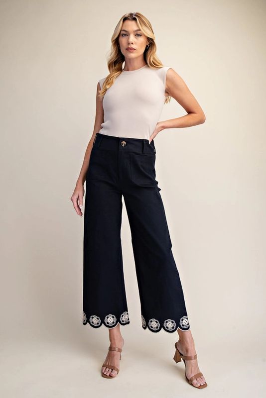 Colette Scallop-Hem Wide-Leg Pants