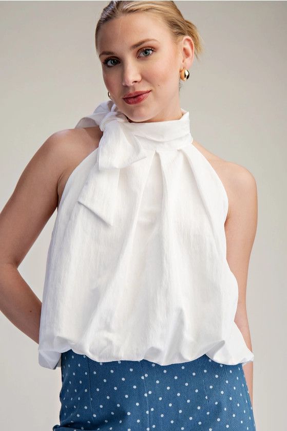 High Neck Tie Wrap Balloon Sleeveless Top