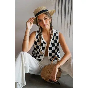Crochet Checkerboard Button-Front Vest