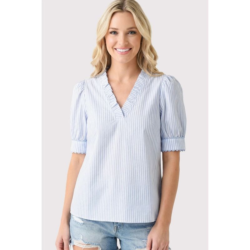 Frilled V Neck Stripe Top
