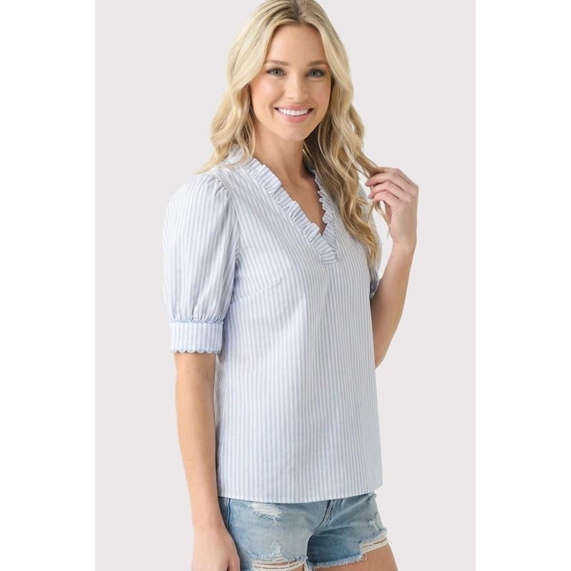 Frilled V Neck Stripe Top