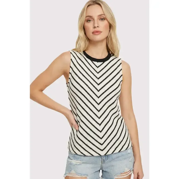Texture Striped Tank Top, Color: Black, Size: S