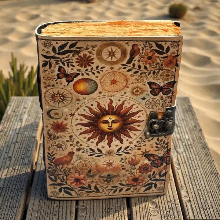 Celestial Sun Leather Journal w/ Lock