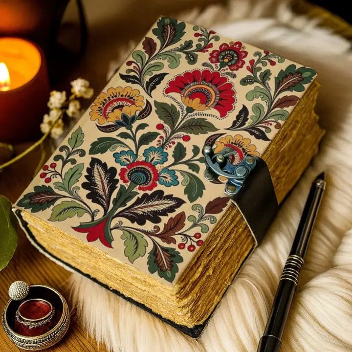 Handmade Leather Floral Journal – Vintage Cream Botanical
