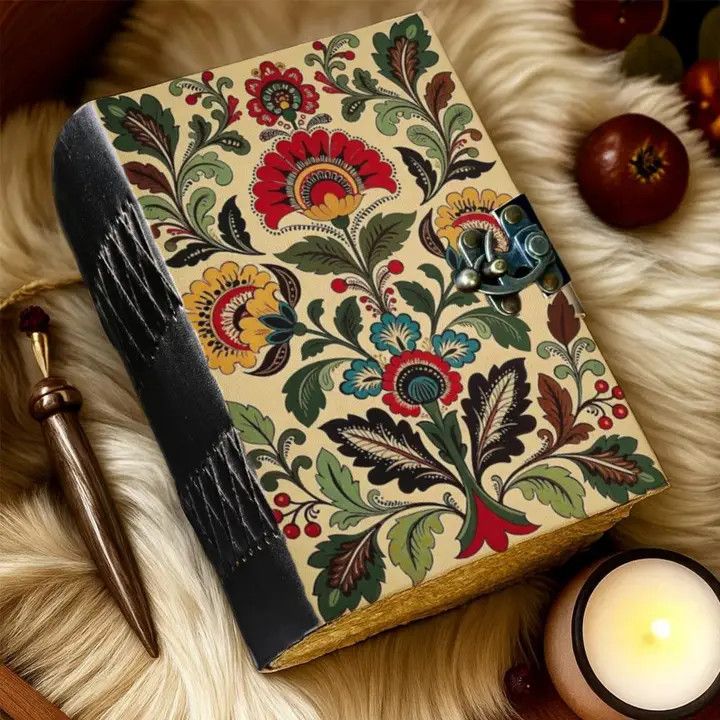 Handmade Leather Floral Journal – Vintage Cream Botanical