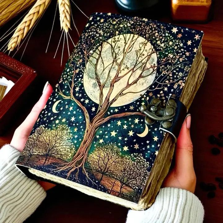 Tree of Life Grimoire Leather Journal, Night Sky