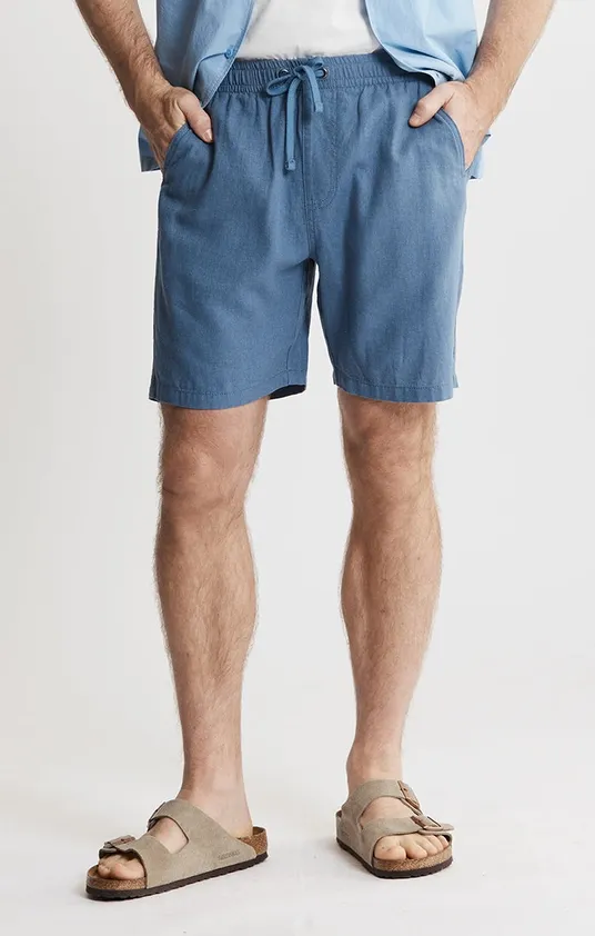 Linen Pull On Shorts, Color: Blue, Size: S