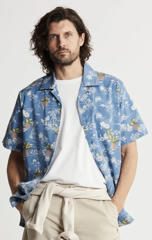 Short Sleeve Camp Shirt, Color: Blue Hawaiian, Size: S