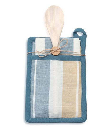 3 Piece Blue &amp; Tan Stripe Kitchen Set