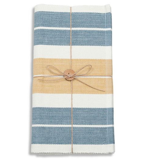 Blue &amp; Tan Stripe Woven Kitchen Table Runner