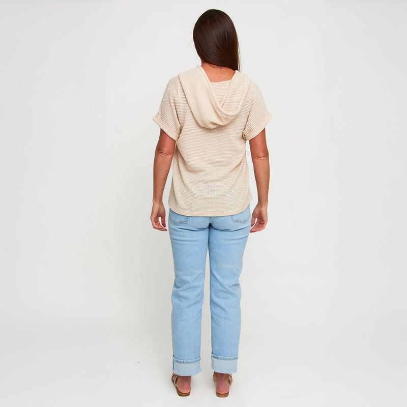 Carlie Waffle Knit Short Sleeve Hoodie