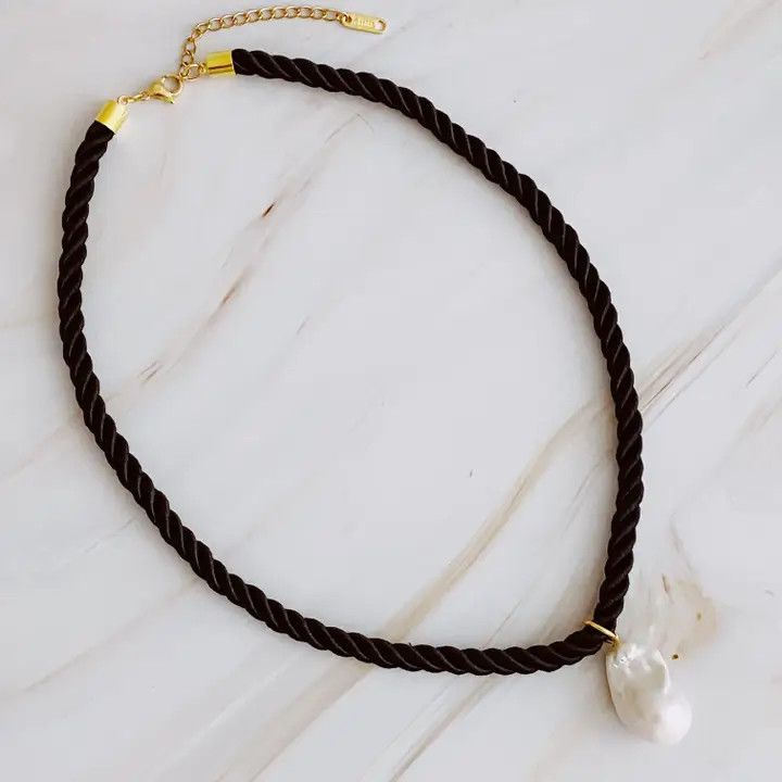Satin Rope Baroque Pearl Necklace, Color: Black