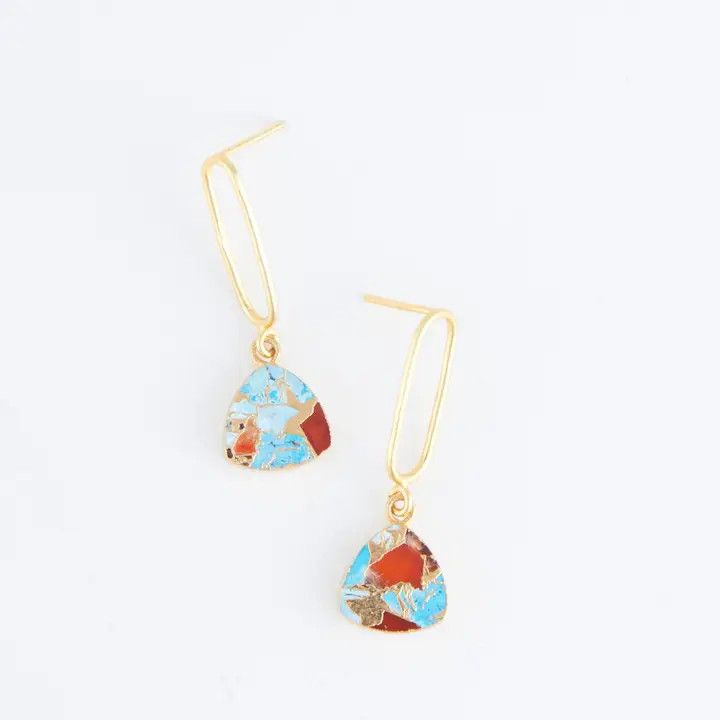 18K Gold Tahani Textured Stone Drop Earrings, Color: Orange Ochre