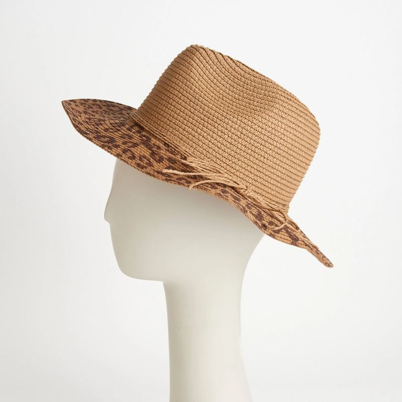 Michela Leopard Print Brim Panama Hat