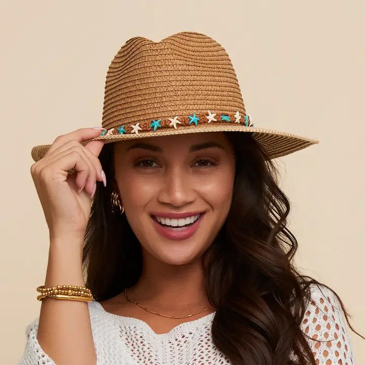 Zola Woven Panama Hat w/ Beaded Band