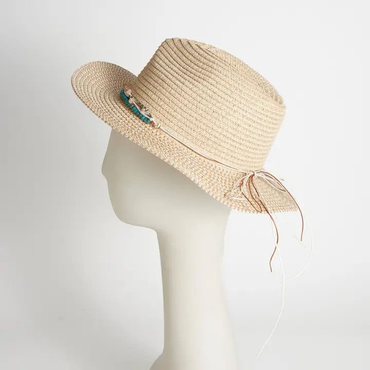 Zola Woven Panama Hat w/ Beaded Band, Color: Ivory