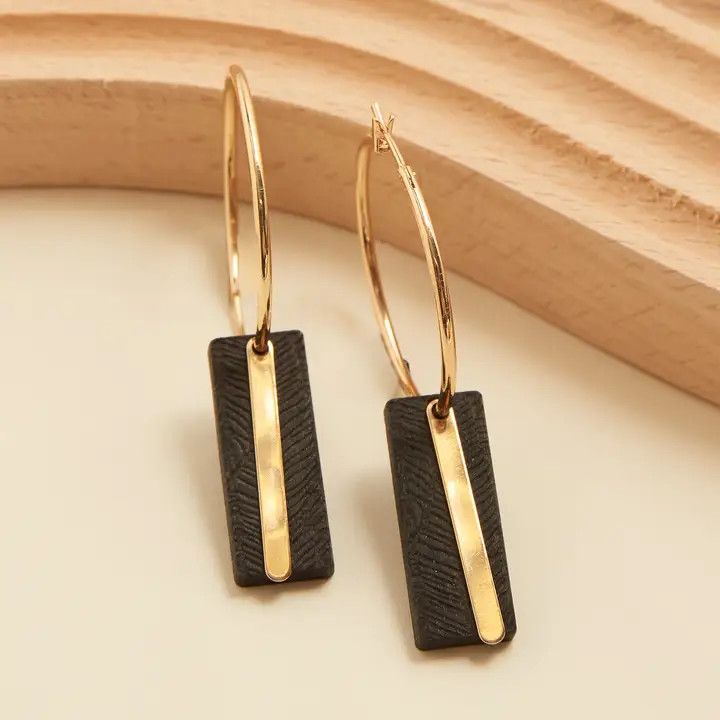 Jolie Wooden Bar Gold Hoop Earrings